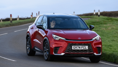 Lexus LBX 2025 front view small SUV in red