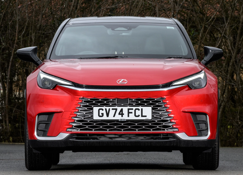 Lexus LBX 2025 front view small SUV in red