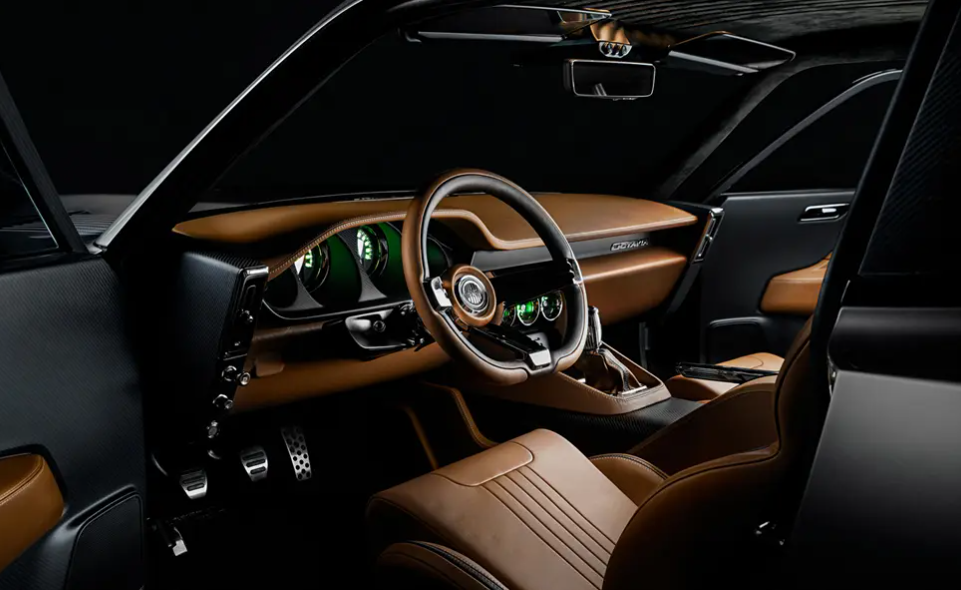 Interior of Ringbrothers Aston Martin Octavia with leather and carbon dashboard
