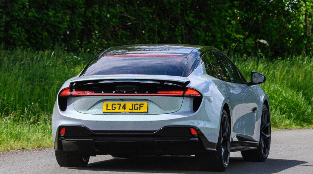 Lotus Emeya rear spoiler deployed for downforce