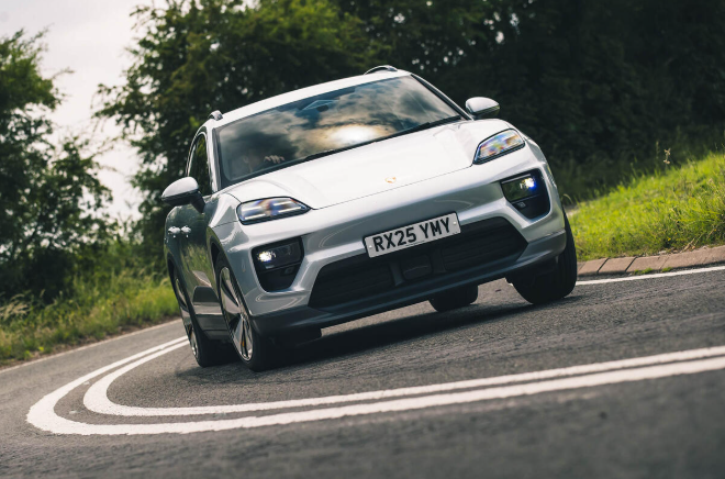 2025 Porsche Macan Electric front view with sleek aerodynamic design