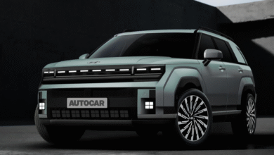 Front fascia of fifth-generation Hyundai Tucson with rugged grille and upright stance