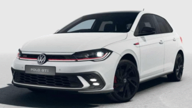 2025 Volkswagen Polo GTI Black Style front view with gloss-black wheels