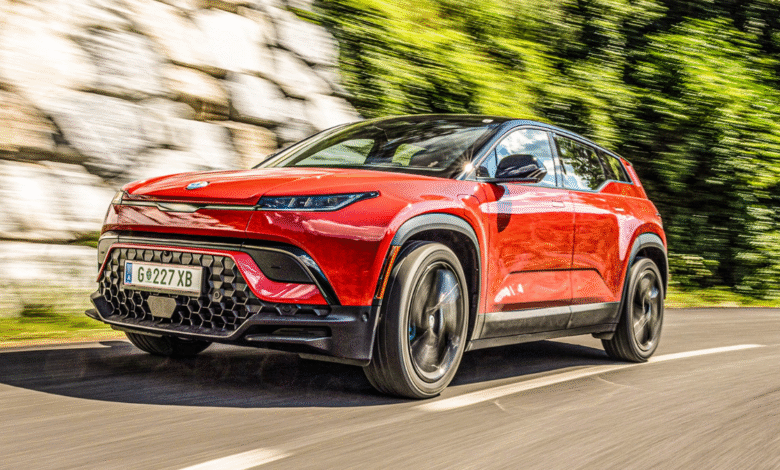 Fisker Ocean electric SUV in red – side profile