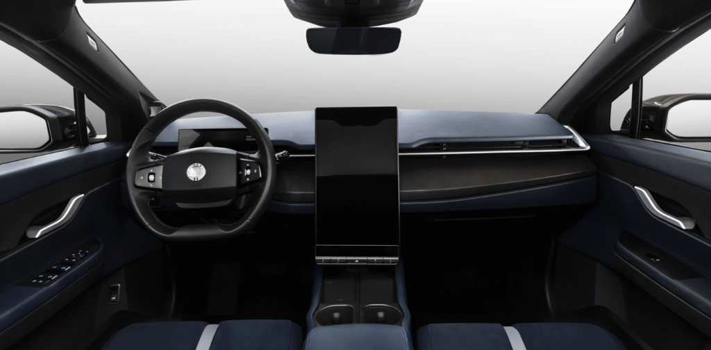 Interior of Fisker Ocean with rotating infotainment screen