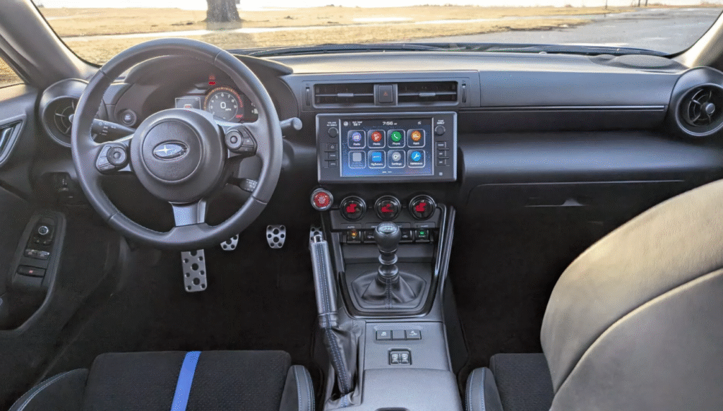 Interior of Subaru BRZ tS showing manual gearbox and sport seats