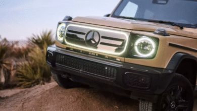 Mercedes G580 EQ front view showcasing its iconic G-Wagon boxy design