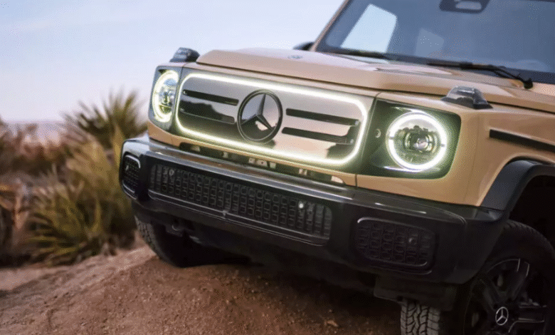 Mercedes G580 EQ front view showcasing its iconic G-Wagon boxy design