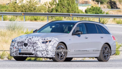 Mercedes C-Class 2026 prototype wagon testing with camouflage on roads