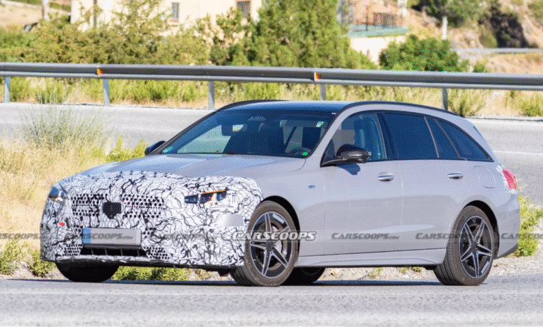 Mercedes C-Class 2026 prototype wagon testing with camouflage on roads