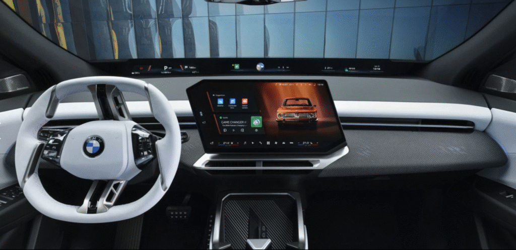 Interior of BMW iX3 with panoramic iDrive display