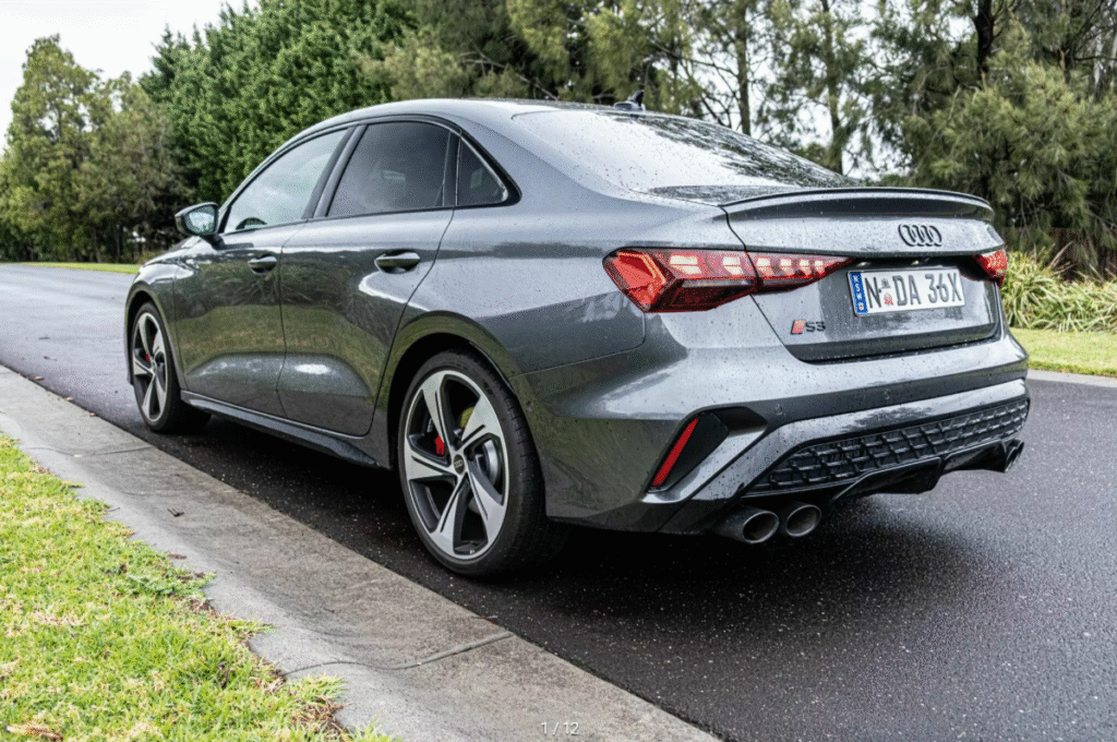 Audi S3 2026 rear view with quad exhausts and sporty bumper