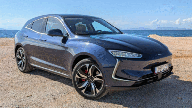 Front three-quarter view of the Seres 5 electric SUV in Europe