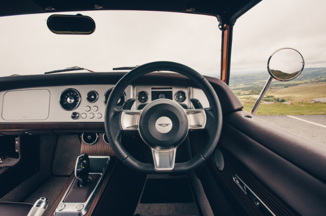Interior of Morgan Supersport with leather and wood dashboard