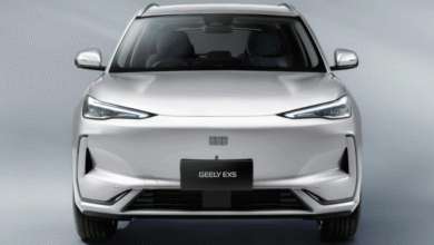 Front view of the Geely EX5 electric SUV at its UK debut