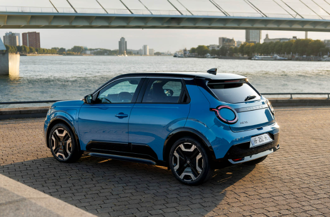 Side profile of the Nissan Micra EV in Chill interior trim