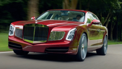 Front view of the Packard Excellence with vertical LED headlights and chrome grille
