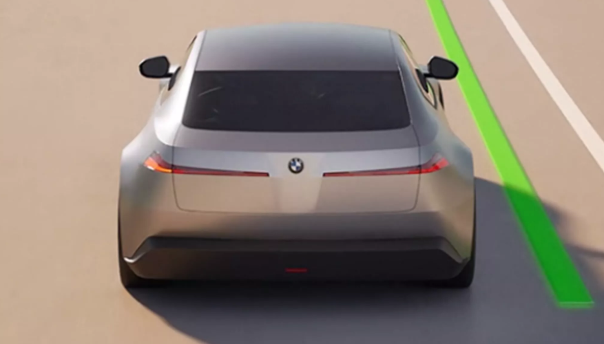 Rear view of mystery BMW sedan concept with slim LED taillights