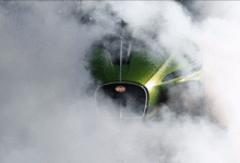 Bugatti Brouillard front view with horseshoe grille and vibrant green finish