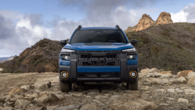 2026 Subaru Outback front view with new boxy grille and split LED headlights