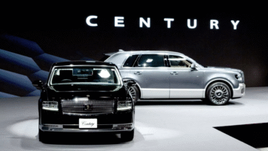 Toyota Century teaser image with luxury crest highlighted
