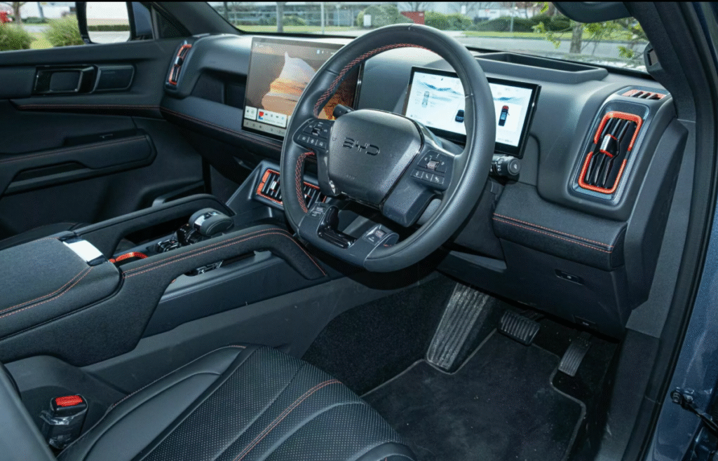Interior of BYD Shark 6 with 15.6-inch infotainment screen