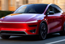 2025 Tesla Model Y Performance front view on highway
